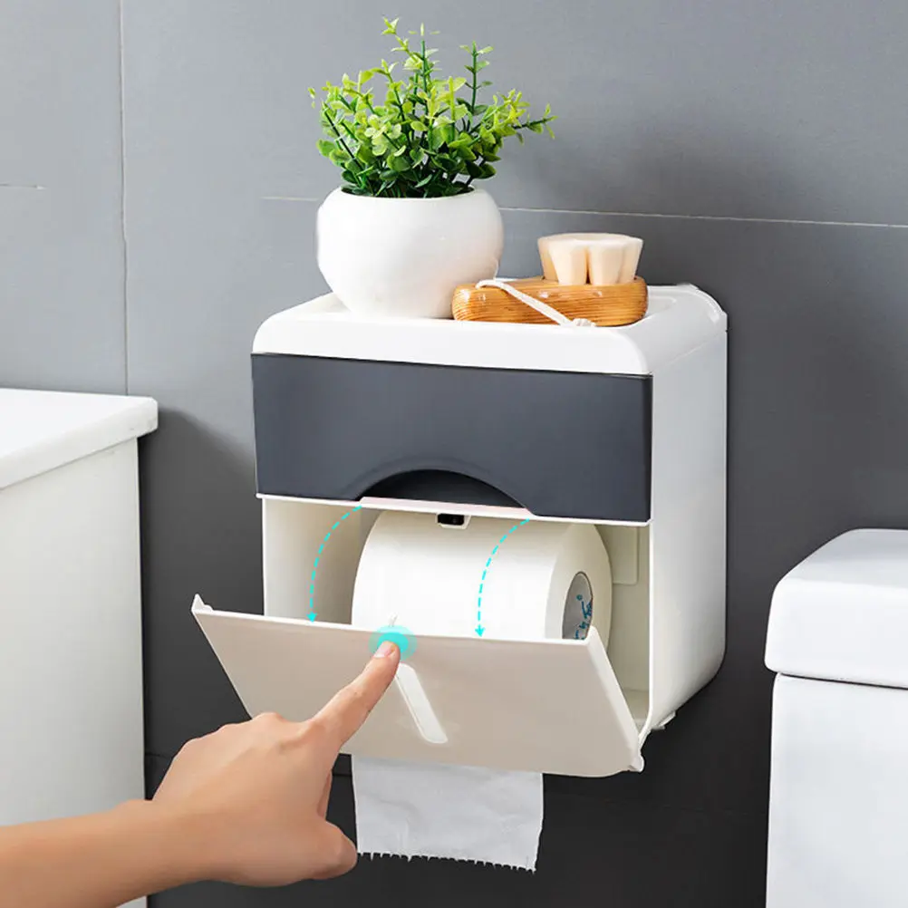 

No Punching Toilet Tissue Box with Drawer ABS Material Bathroom Organizer Elegant Storage Solution for Home Hotel Paper Holder