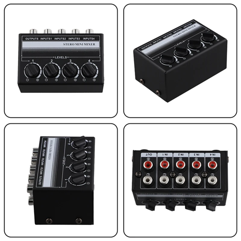 AT82-Mini Stereo Audio Mixer 4-Channel Passive Mixer Portable Audio Mixer Lotus Socket Input For Live Studio CD Players