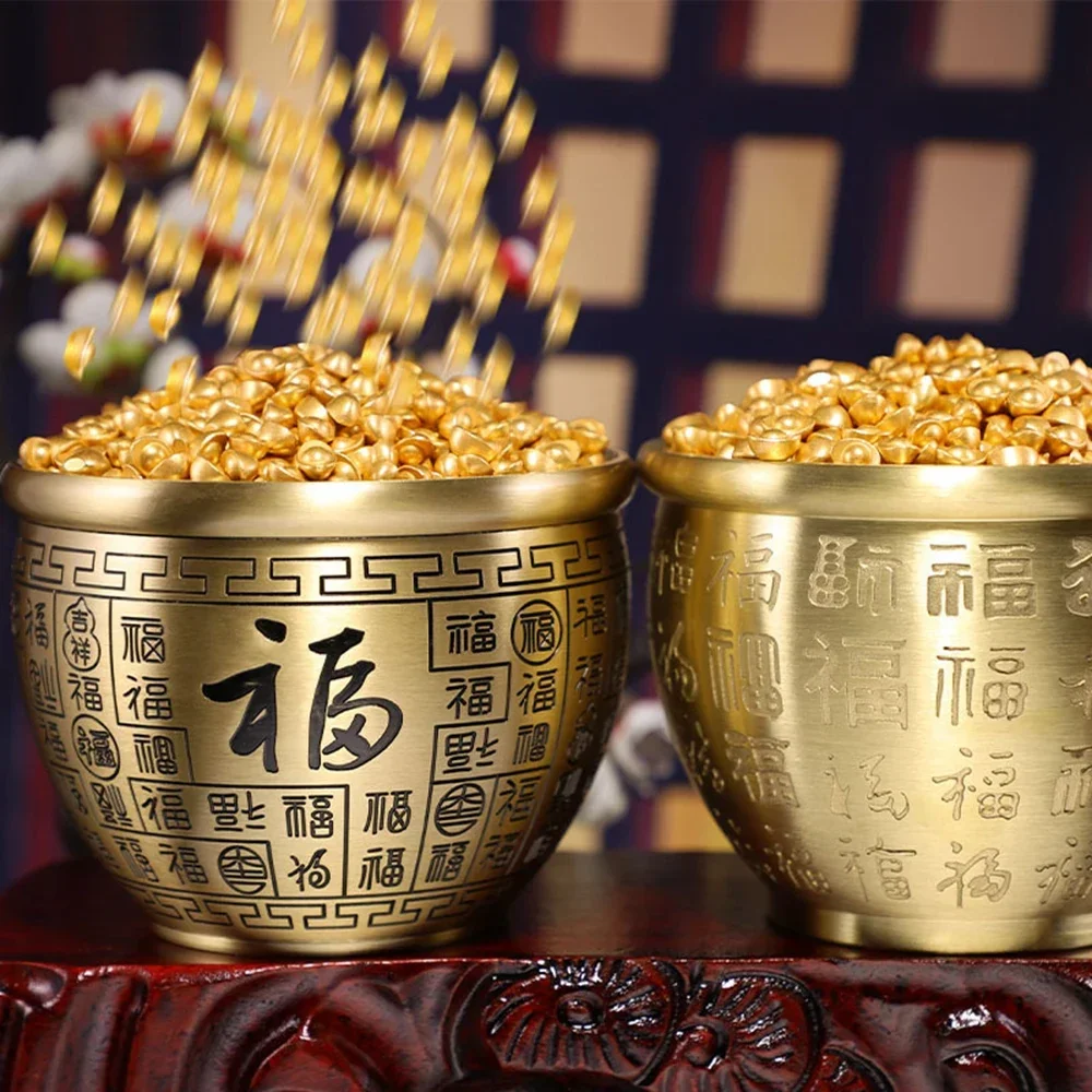 Hundred Blessings Bowl Brass Fortunate Attract Wealth Good Luck Magical Power Treasure Bowls