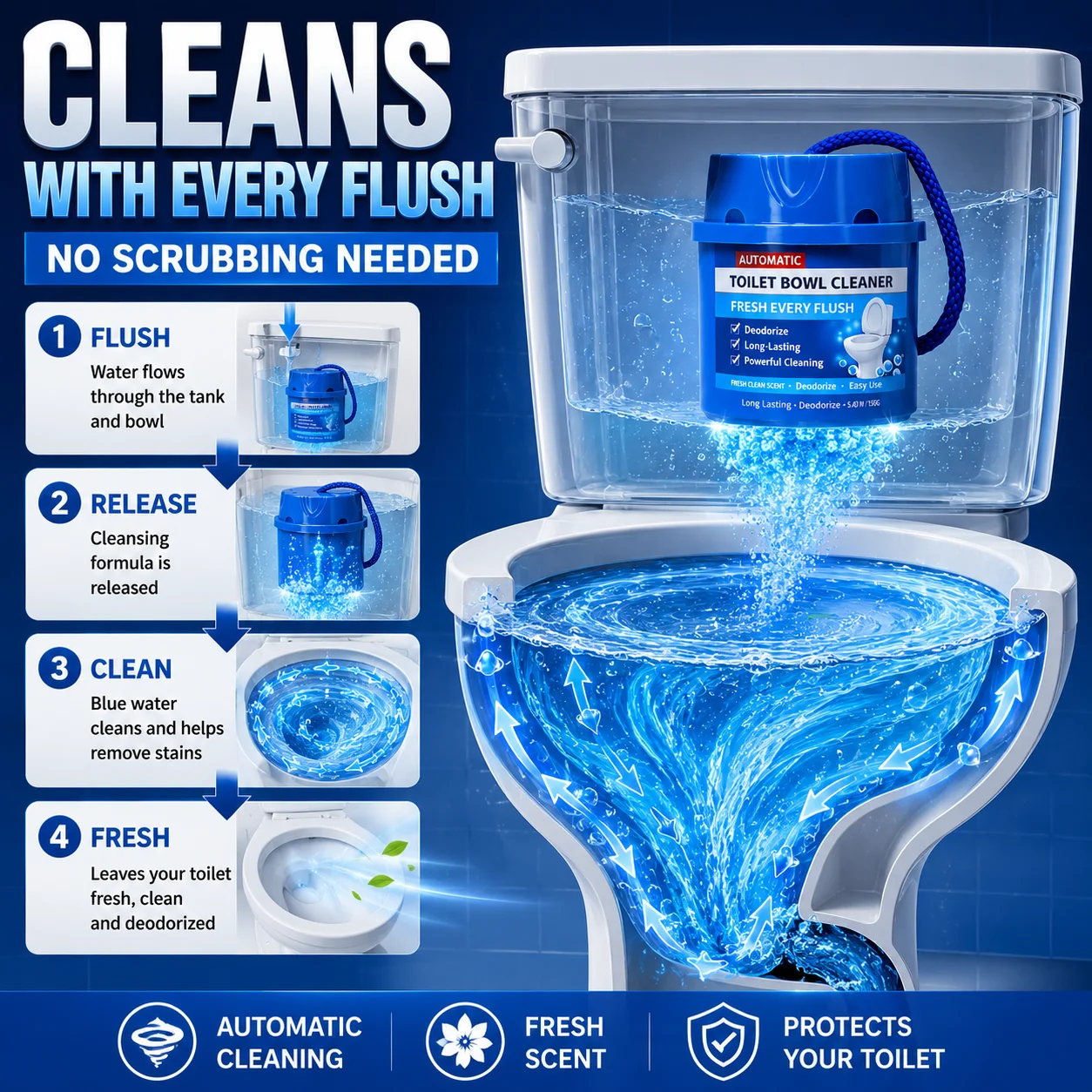 Toilet Bowl Cleaner, Hanging Toilet Freshener, Bathroom Deodorizer Automatic Toilet Cleaner for Home, Office,Apartment and Hotel view 3