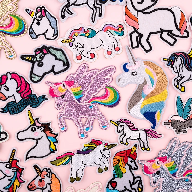 Embroidery Rainbow Unicorn Patches for Clothing Iron On Sew On Cartoon Animal Stickers Jeans Bags Garments Applique Badge