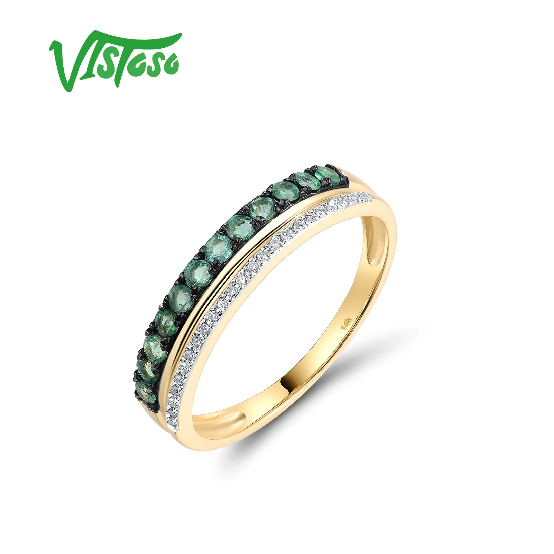 VISTOSO Genuine 14K Yellow Gold Ring For Women Sparkling Diamonds Emerald Ruby Wedding Engagement Anniversary Gifts Fine Jewelry