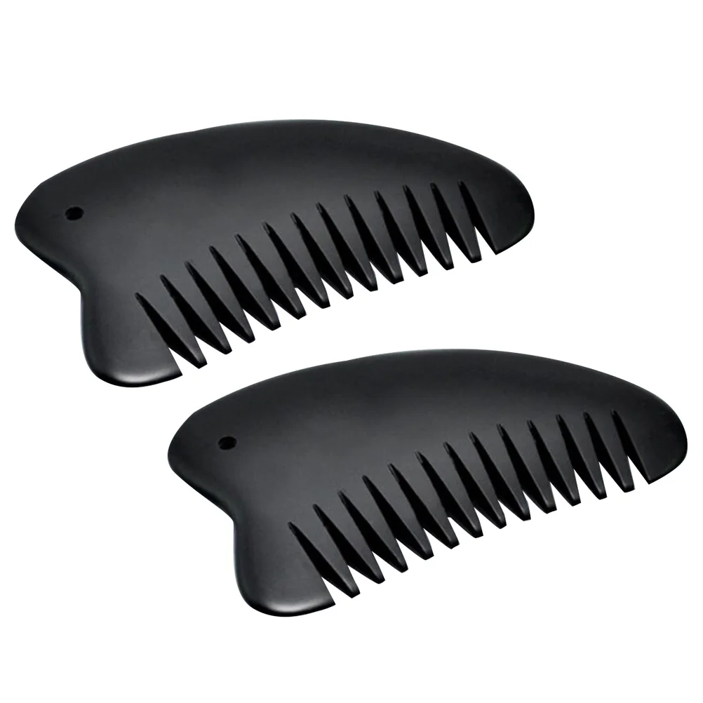

2pcs Natural Stone Needle Massage Comb Smooth Edges Portable Hair Styling Tool For Scalp Relaxation Travel Use Black