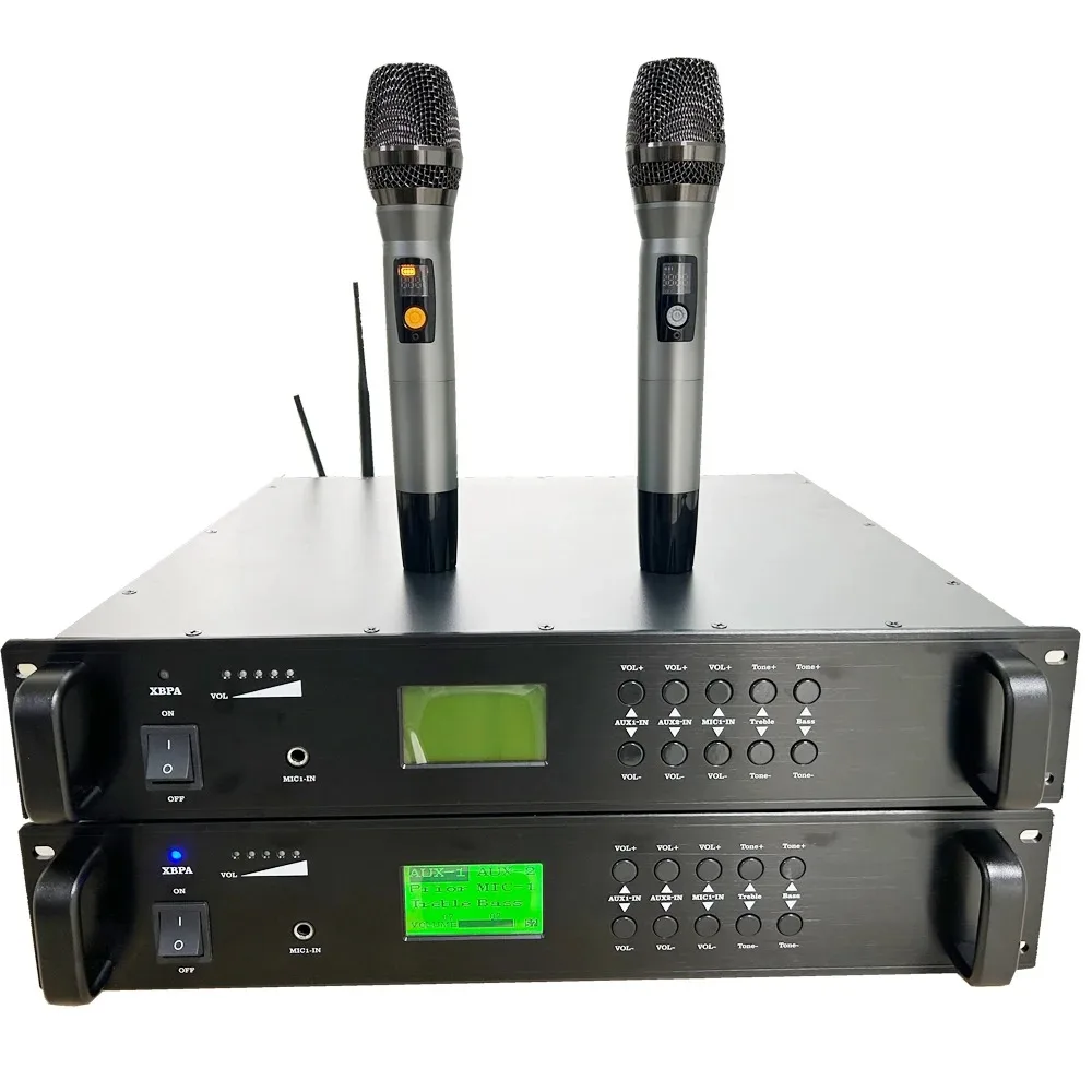 Professional 1000-Watt Power Amplifier with Wireless UHF Remote Microphone 100V 4-16 OHM Out Receiver & Amplifiers Product