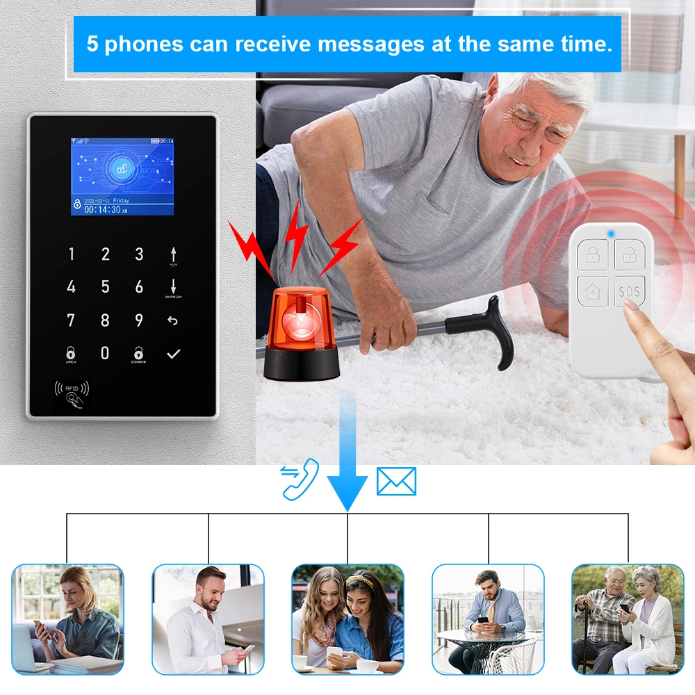 Hollerm-Tuya Security Alarm System, Wireless Burglar Sensor, Detector de Movimento, Smoke Sensor, Wi-Fi, GSM, Alexa, Google