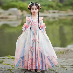 Vintage Chinese Traditional Kids 2024 New Hanfu Dress Lovely Girls Embroidery Dance Perform Costumes Cosplay Birthday Gift