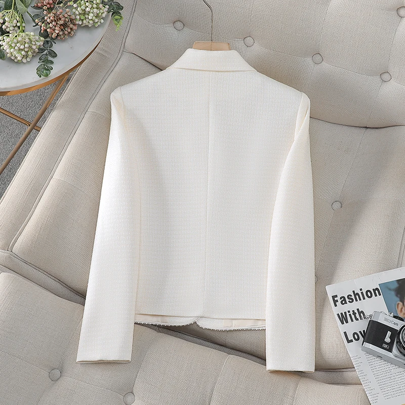 NAVIU 2025 ربيع جديد أنثى أنيقة واحدة الصدر زر البدلة سترة المرأة رفض طوق جيب كم طويل أبلى Mujer