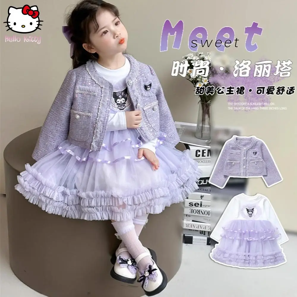 

Новый детский костюм Sanrio Kuromi, весенне-осеннее платье принцессы с ветровой курткой, милое детское платье с длинными рукавами, модное каваи с героями мультфильмов