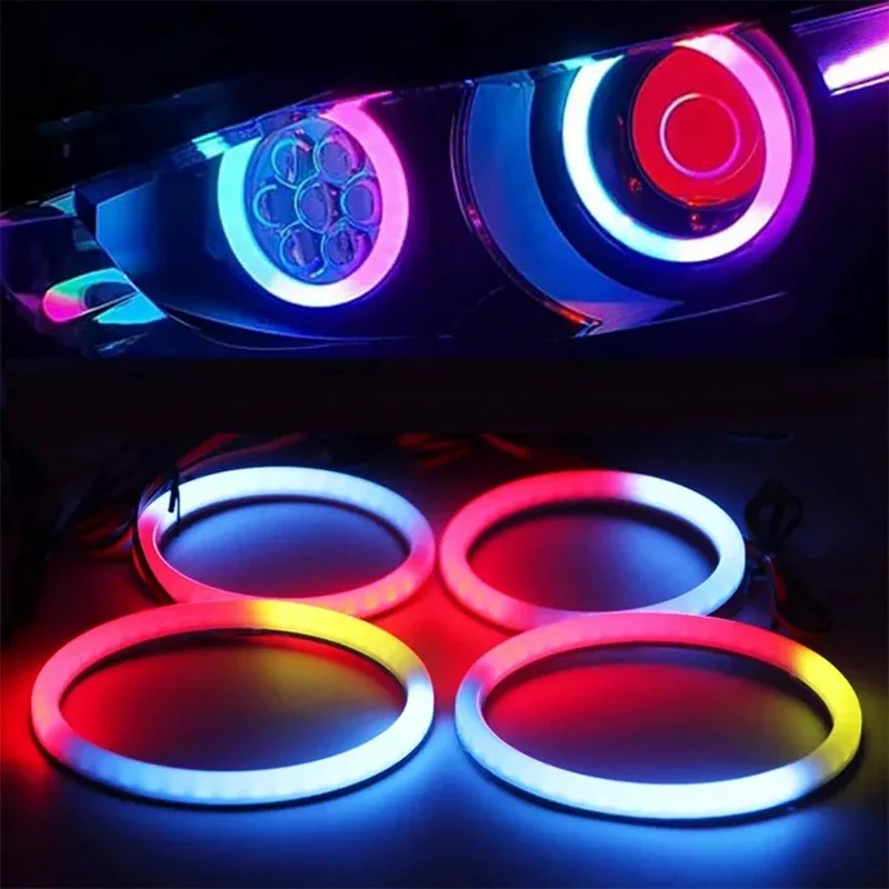 4PCS 12V 24V COB Car Angel Eyes Decoration Light RGB Ambient Headlight With App Control Streamer Driving Lamp For Car Decorative