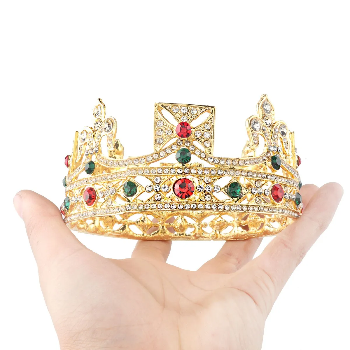 Baroque Medieval Royal King Small Round Tiaras Gold Crowns For Men Boys Kids Rhinestone Costume European Prince Pageant Diadem