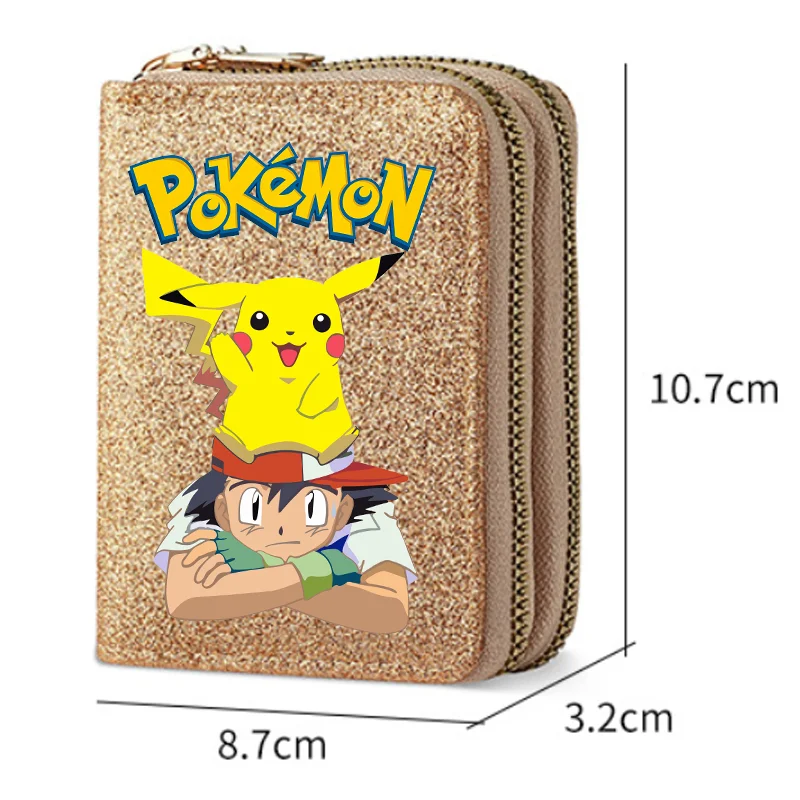 Print Coin Purse Poke Mon Holiday Gifts Multi-layer Wallet Zipper Card Bag Gold Pink Birthday Card Storage Bag Holiday Gift view 2
