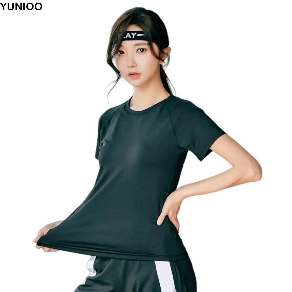 

Профессиональная женская спортивная футболка больших размеров с коротким рукавом, черные свободные топы для йоги, быстросохнущие укороченные топы для фитнеса с U-образным вырезом, спортивный топ