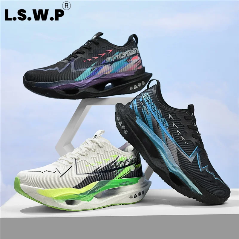 Unisex Professional Carbon Plate Racing Running Shoes with Hollow Out Sole and Rebound Technology, Lightweight Breathable Mesh Running Shoes, Non-Slip and Wear-Resistant, Suitable for Teenagers, Campus Jogging, Heavy Weight Individuals, Outdoor Long-Distance Running Training, Multi-Color Sports Shoes - view 3