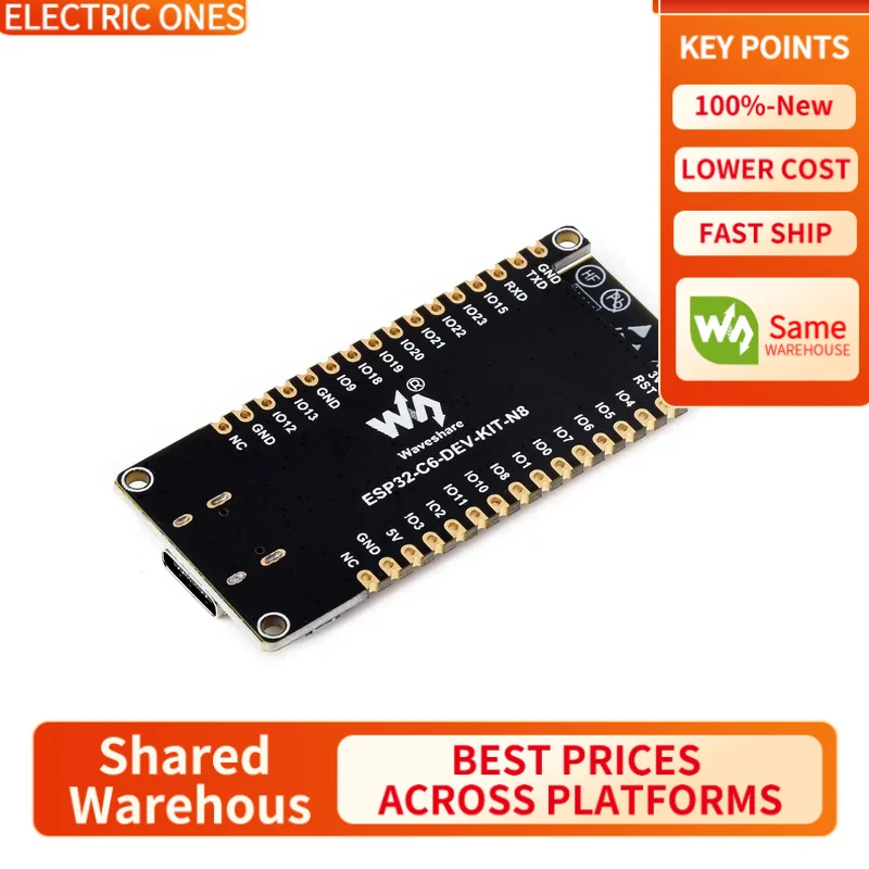 

【Waveshare genuine】- ESP32-C6 Microcontroller, WiFi 6 Development Board, 160MHz Single-core Processor, ESP32-C6-WROOM-1-N8 Modul