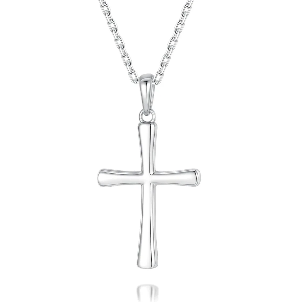 

Silver Cross Necklace Handcrafted from S925 Sterling Silver, Plated in White Gold. Timeless Design, Bringing Good Luck, Protecti