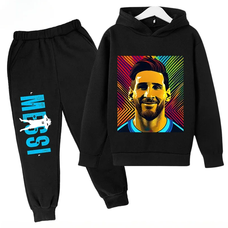 Children\'s Hoodie Set Plus Sweatshirt Pants Sports 2-piece Set for Boys and Girls Messi Printed Children\'s Clothing Baby Clothes