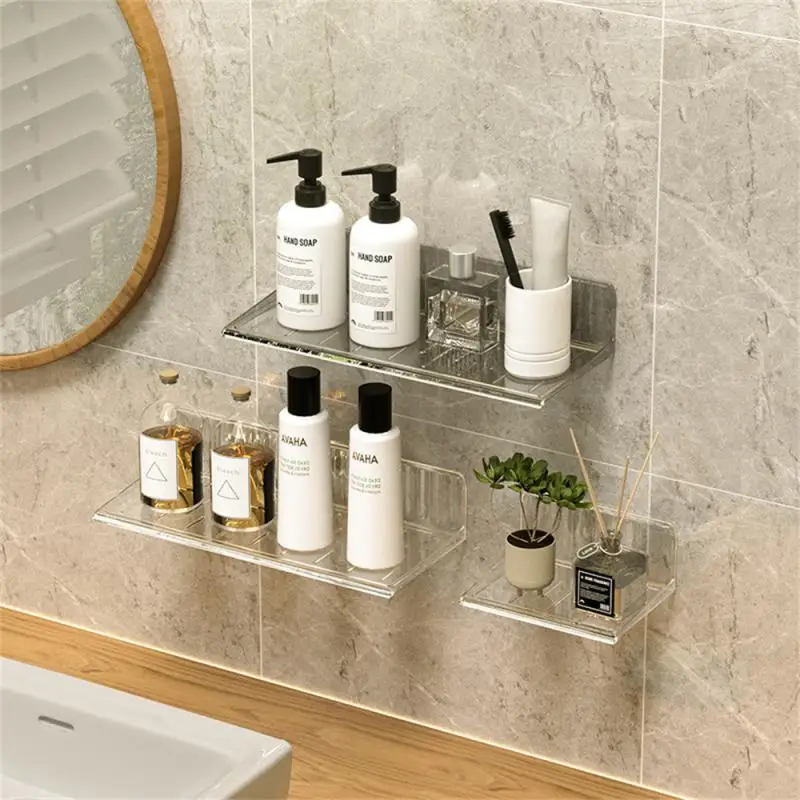 Bathroom Organizer Wall Shelf Home Storage Rack Vanity Table Skin Care Cosmetic cotton Display Punch-Free Storage Holder Shelves