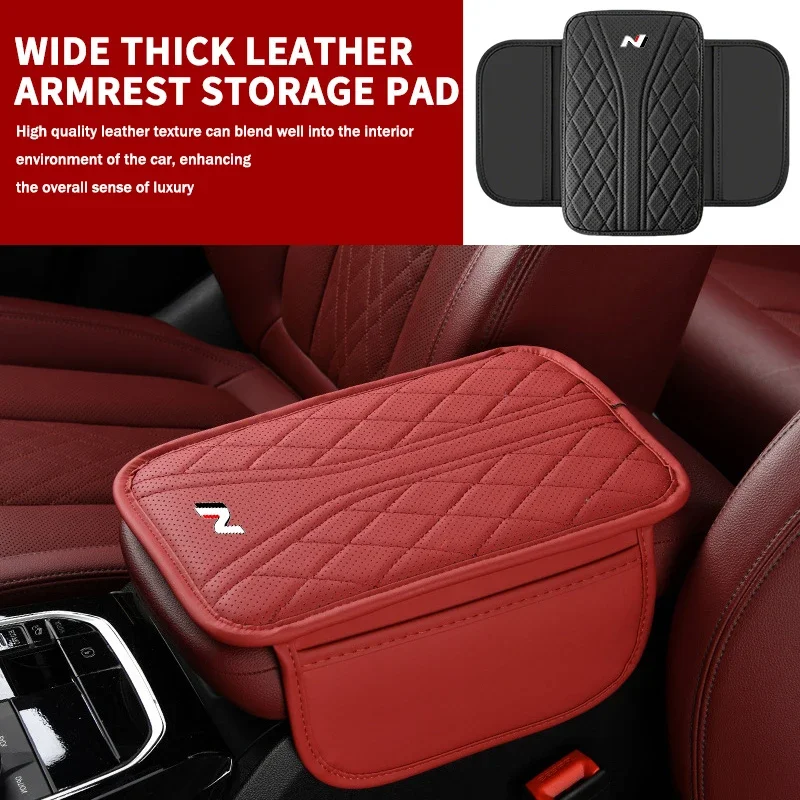 Car Armrest Storage Box Cover Leather Organizer Cushion For Elantra Sonata Tucson NX4 i10 i20 i30 N Line