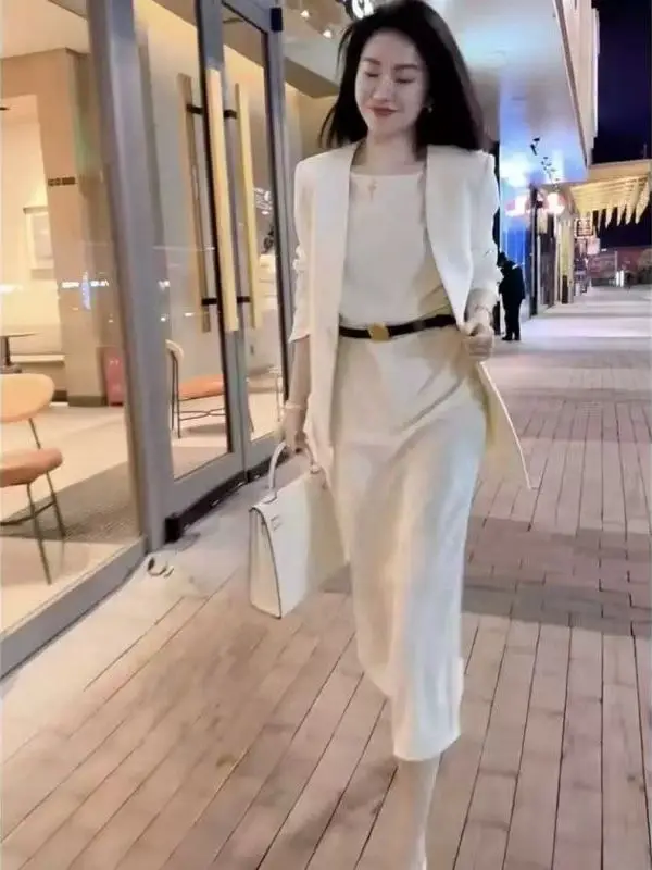 

Fashionable OL Two-Piece Set Dress Suit Jacket Dress Tagless Women's Clothing Polyester Fiber Long Sleeve Long Pants