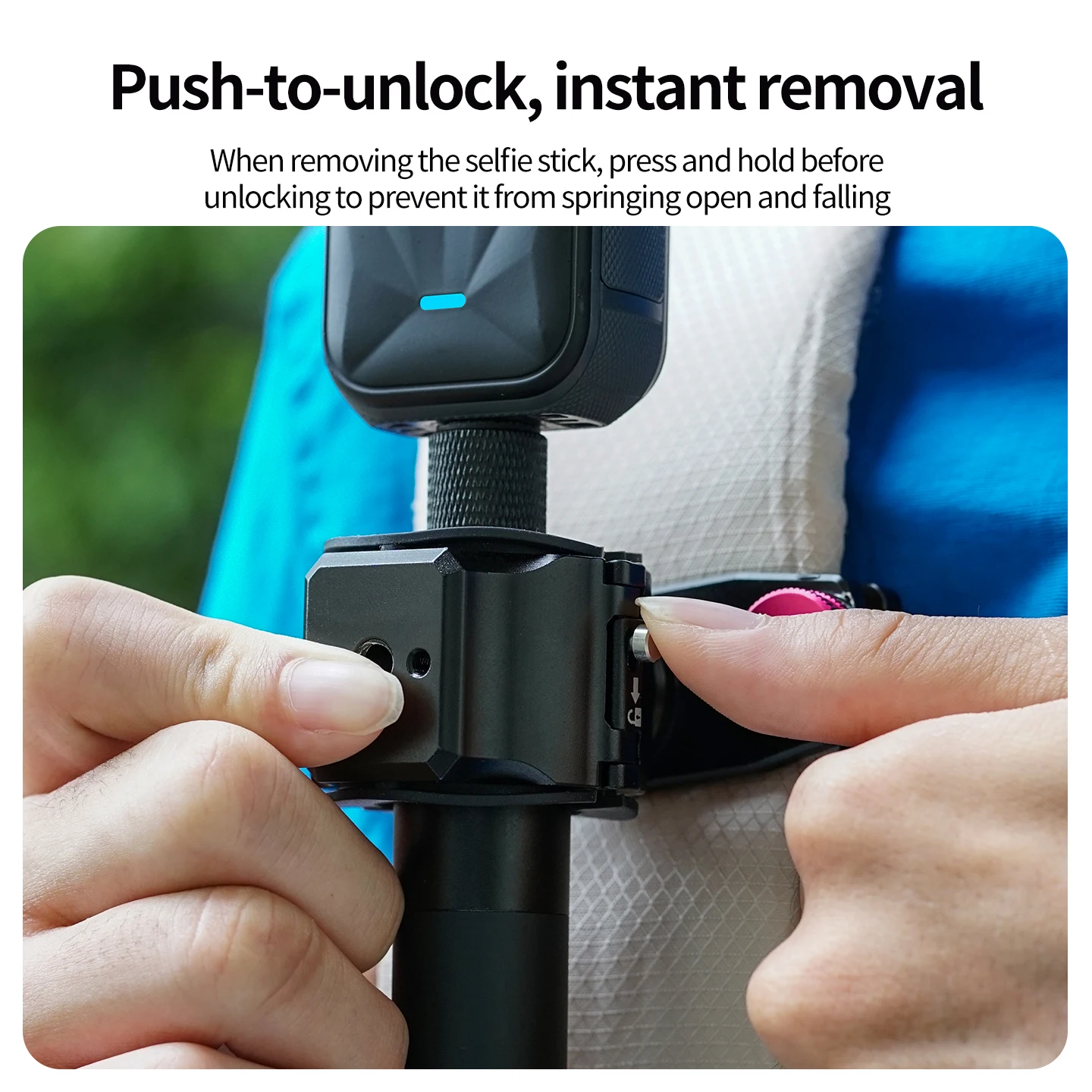 Kamera-Selfie-Stick-Clip für Rucksack-Schultergurt – Schnellverschluss-Halterung für Insta360 GoPro DJI Action – Freihändige Fotografie – Detail 4