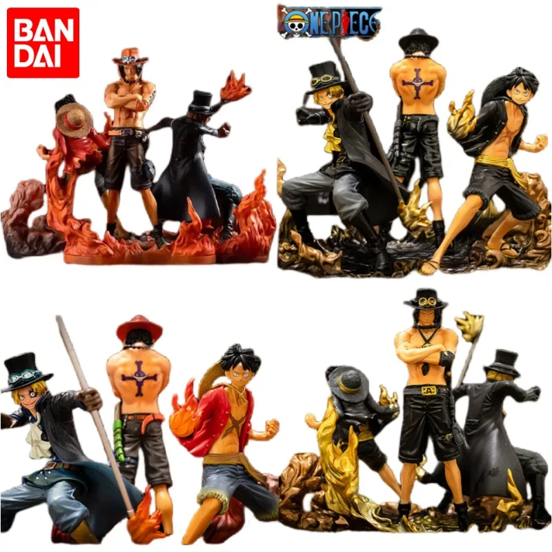 One Piece Luffy Ace Sabo Three Brothers Figure Ornament Japanese Anime Doll Model Collection Toys Children's Birthday Gifts