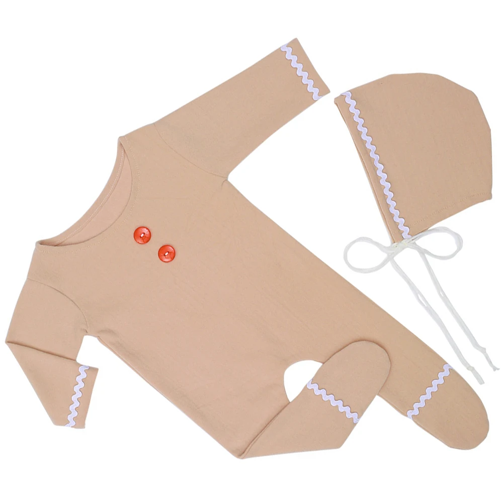 

1 Set Safe Material Long Sleeve Gingerbread Romper Outfit With Hat For Infant Christmas Photos