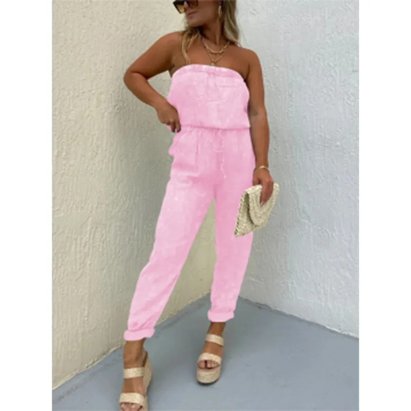 Strapless Jumpsuits for Women Spring Summer Vintage Denim Overalls Jumpsuits Women Loose Ladies Straight Leg Overalls for Women