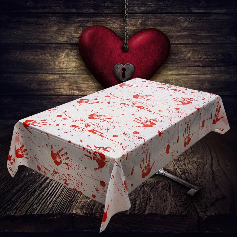 

3 Pcs Horror Decorations Table Cloth Handprint Tablecloth Halloween Apron Blood Sticker Cover