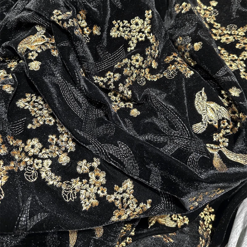 Embroidered Fabric Black Gold New Chinese Style Cheongsam Dress Vest Cloth Polyester Material Per Meter Cloth Diy Sewing