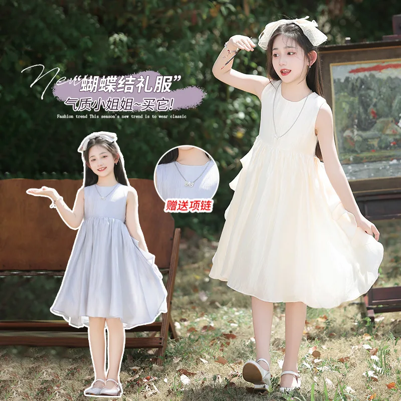 

Children's clothing, girls' summer dress2026New girls' princess dress with bow, children's formal dress, tulle dress