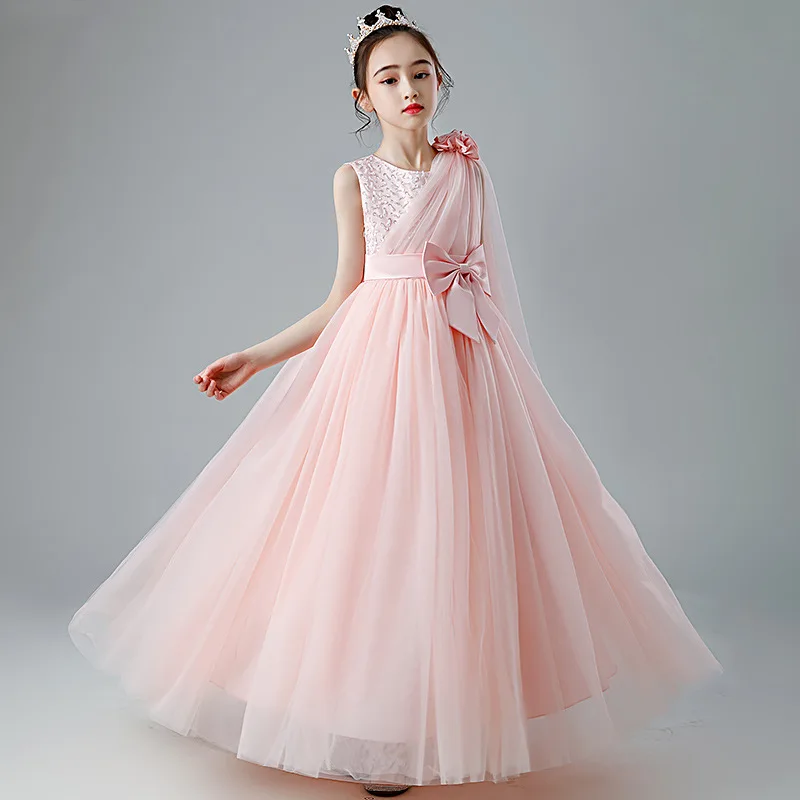 

Toddler Girl Flower Birthday Tulle Dress Backless Bow Wedding Gown Kids Party Wear Princess Blue Dress Baby Girl Bowknot Dresses