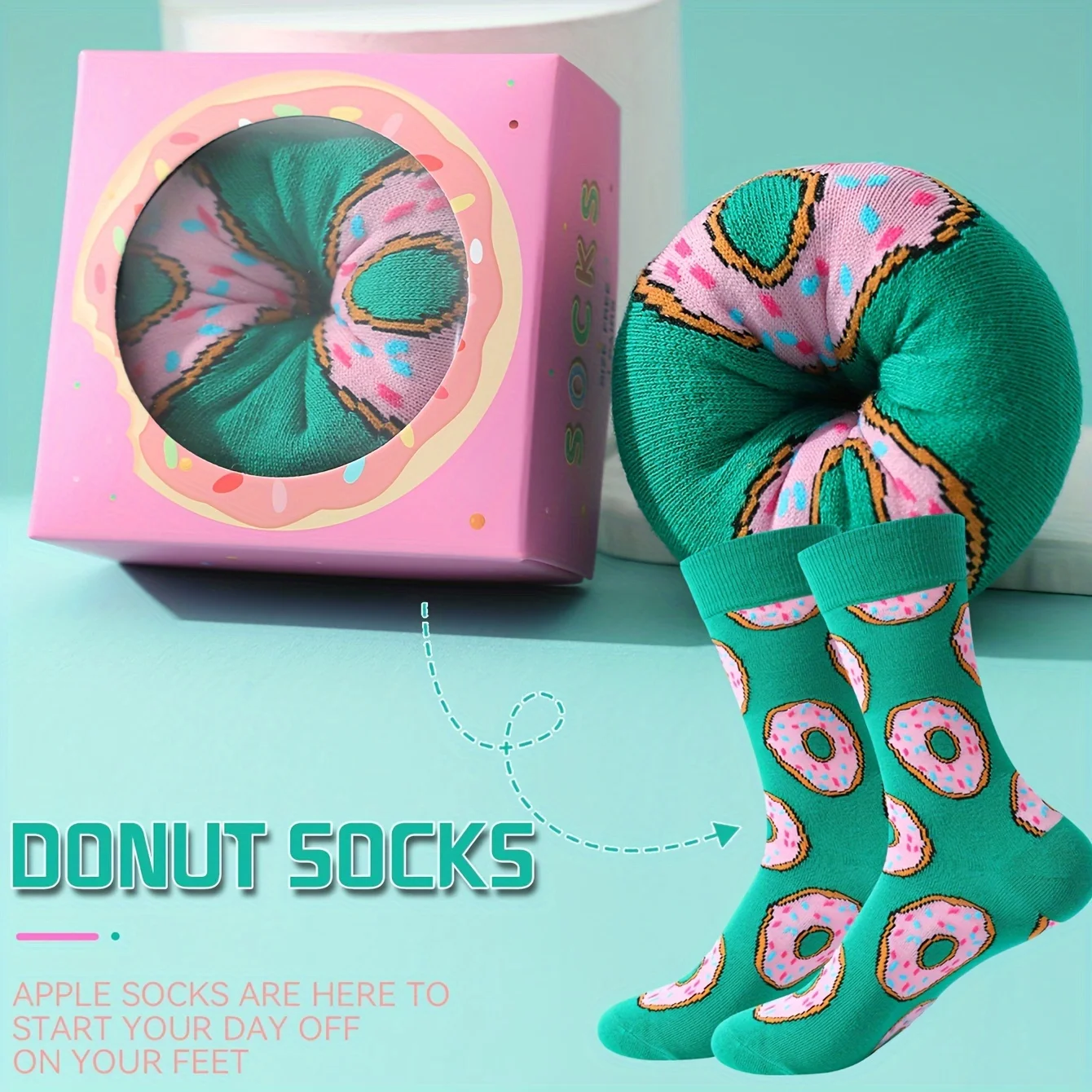 A pair of novelty interesting donut socks comfortable and breathable suitable for Halloween Christmas Valentine\'s Day Gifts