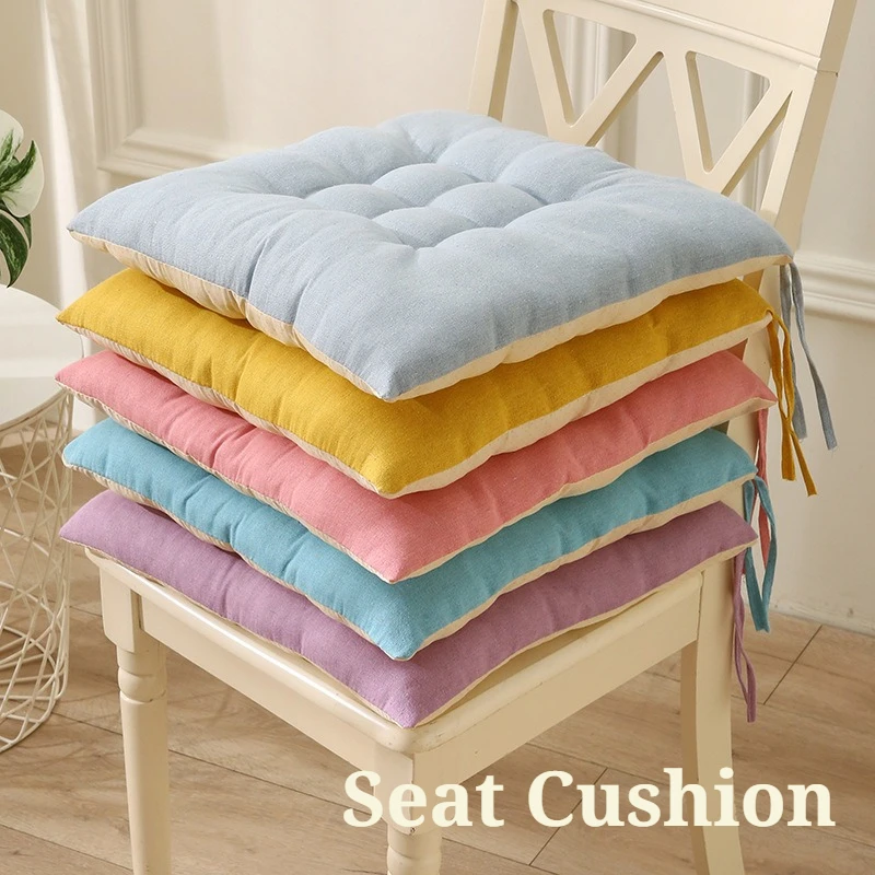 Comfortable Dining Chair Seat Cushion Solid Color Thicken Round/square Cotton-Linen Cushion for Student Office 30/40/45CM NEW