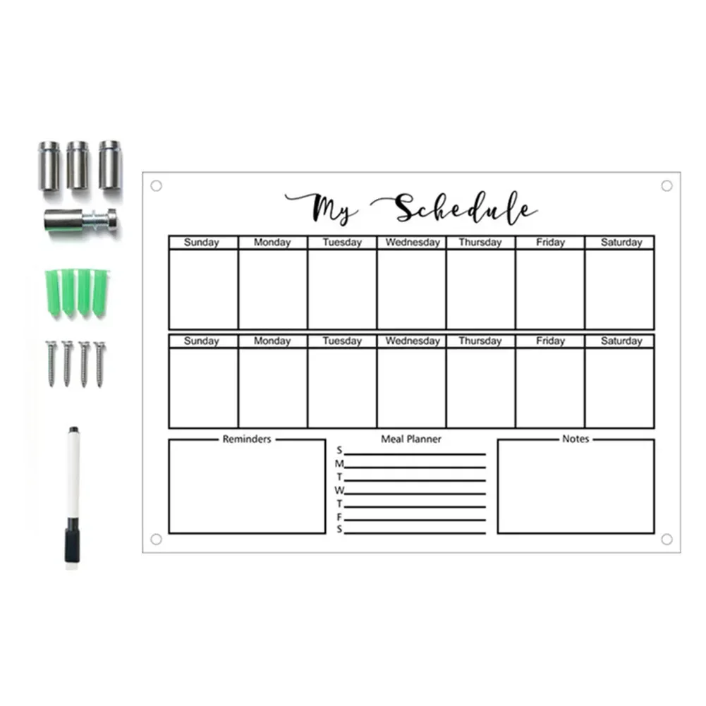 Clear Acrylic Fridge Magnet Sticker Calendar Weekly Planner Magnetic Schedule Reusable Erase Board Fridge Message Menu Gadgets