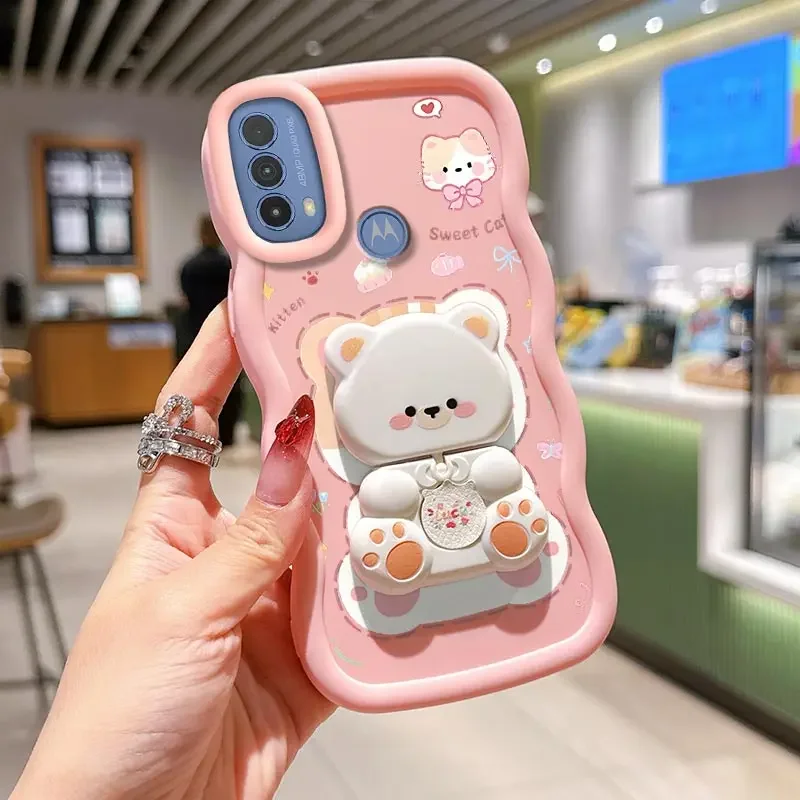 E40 いたずら猫ブラケット 波型シリコン製スマホケース Moto E40 E14 E13 E15 E32 E30 E22S Edge 60S 60Pro 60F 60 40Neo カバー用