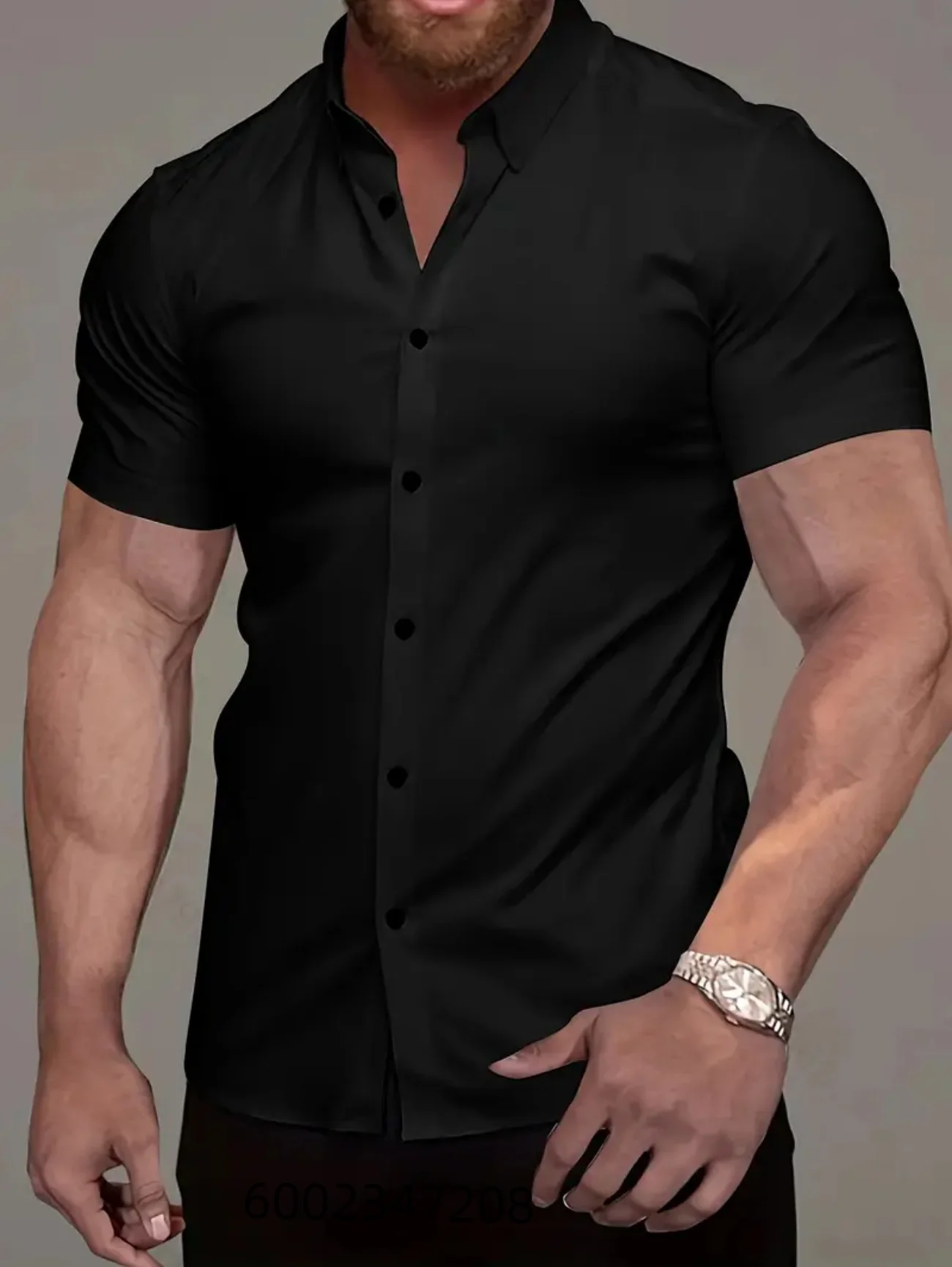 Solid-color shirt - New summer men's style - No ironing required - Highlights figure - Casual and fashionable suit - Short Hawai