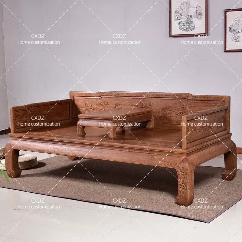 New Chinese Style Living Room Chair and Sofa Set Two Piece Solid Wood Arhat Bed Furniture