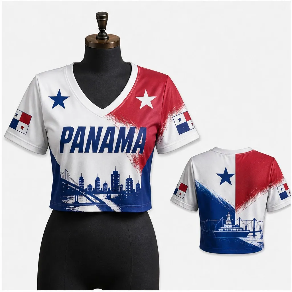 Womens Panama V Neck Short Sleeve Crop Top City Skyline Crest Graphic Casual Summer Shirt for Urban Street Travel and Daily Wear - view 4