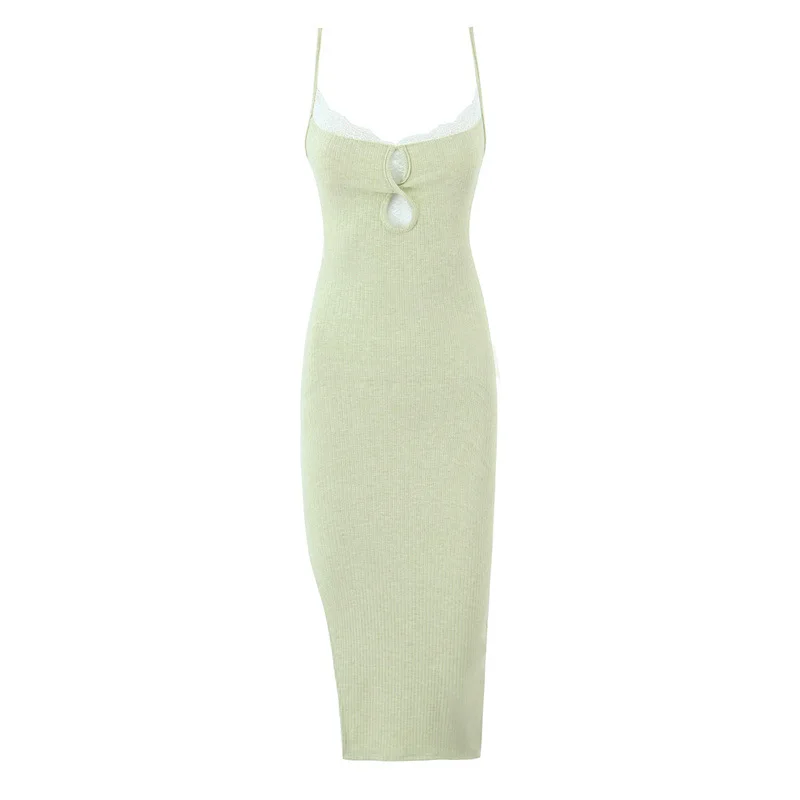 

2025 Hollow Design Sling Dress Women's Spring Slimming Knitted Dress Lace Stitching Short Skirt