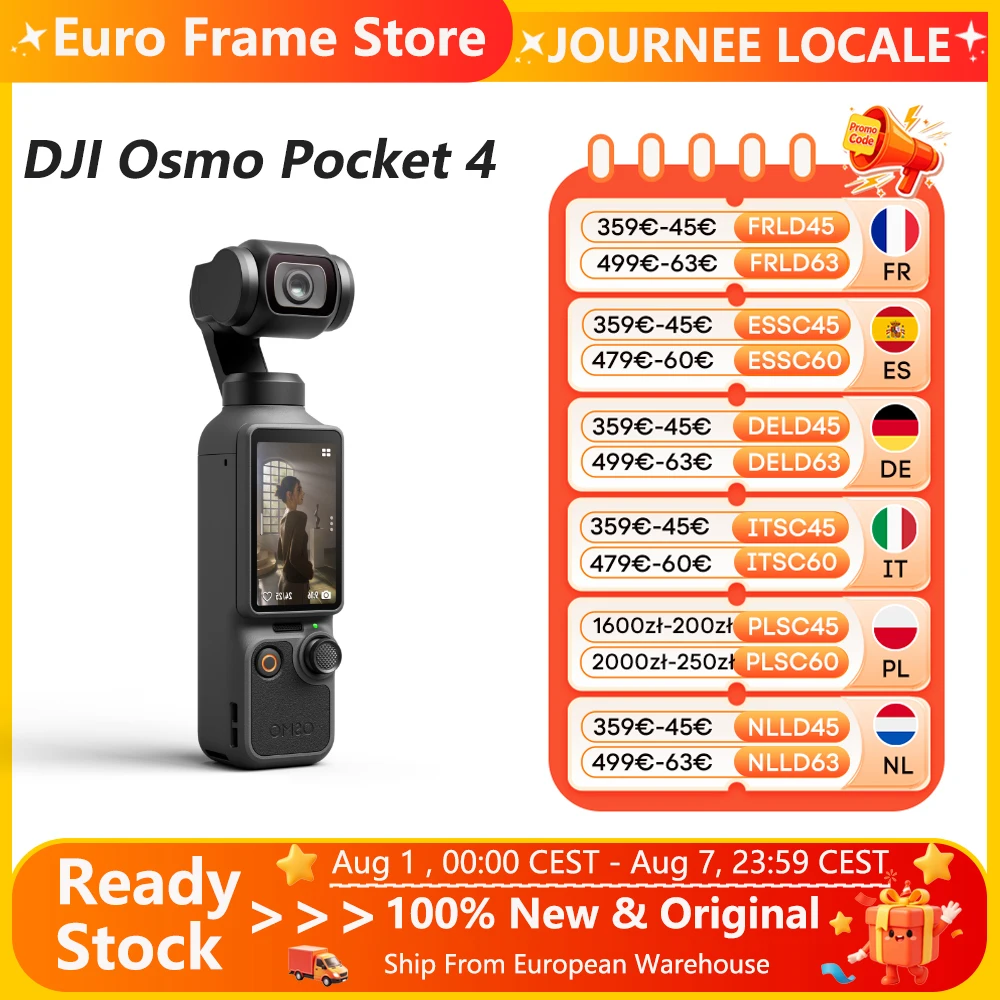 Local+ DJI Osmo Pocket 4 Caméra stabilisée de poche CMOS 1 pouce Gamme dynamique 14 f-stops D-Log 10 bits Nouveau ActiveTrack Pocket 4