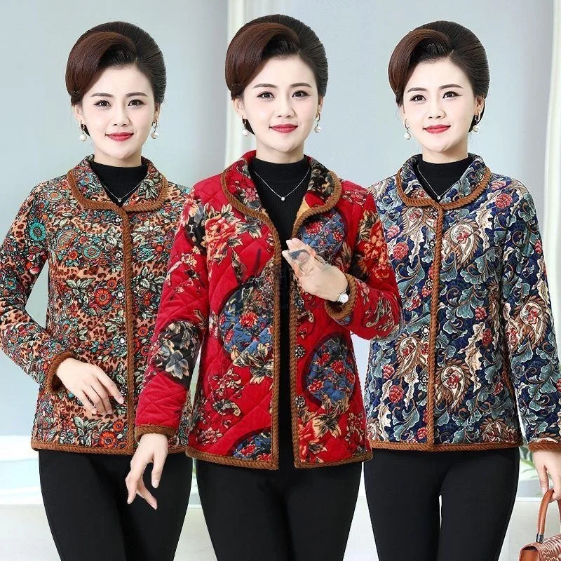 

Женская хлопковая куртка Thiened Fce средней длины, теплая верхняя одежда для женщин среднего возраста, национальный стиль, одежда для мам...