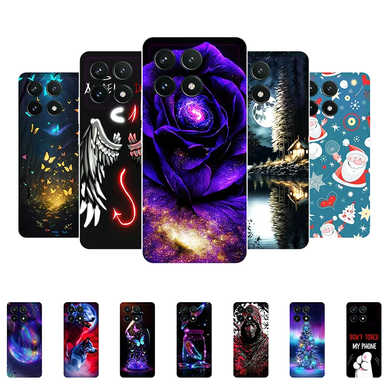 For Xiaomi Poco X6 Pro Case Silicone Soft Flower Wolf Black Bumper Case for Poco X6 Pro 2311DRK48G Poco X6Pro Back Cover