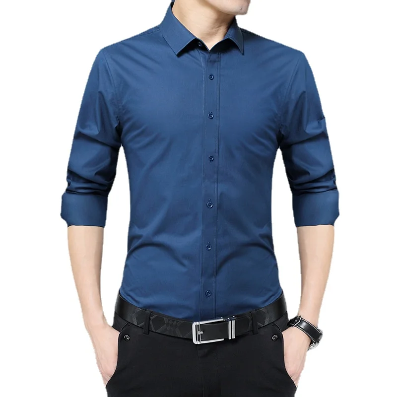 Mens Shirts Summer New Long Sleeve Male Dress Shirt Casual Slim Fit  Men Clothing Wrinkle Resistant and Iron Free Youth Stretch