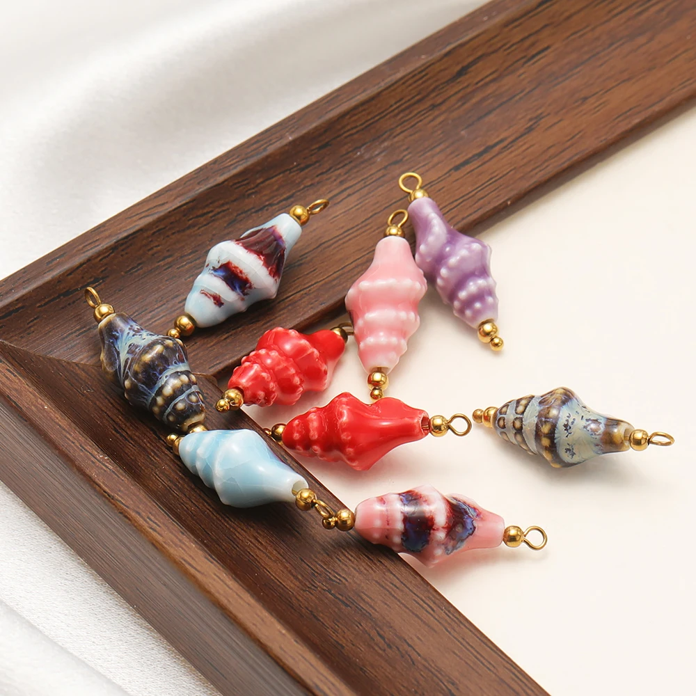 5 Stück Edelstahl-Perlenhaken mit Keramik-Muschel-Anhängern für DIY-Schmuckherstellung von Halsketten, Anhängern, Armbändern und Ohrringen – Detail 5
