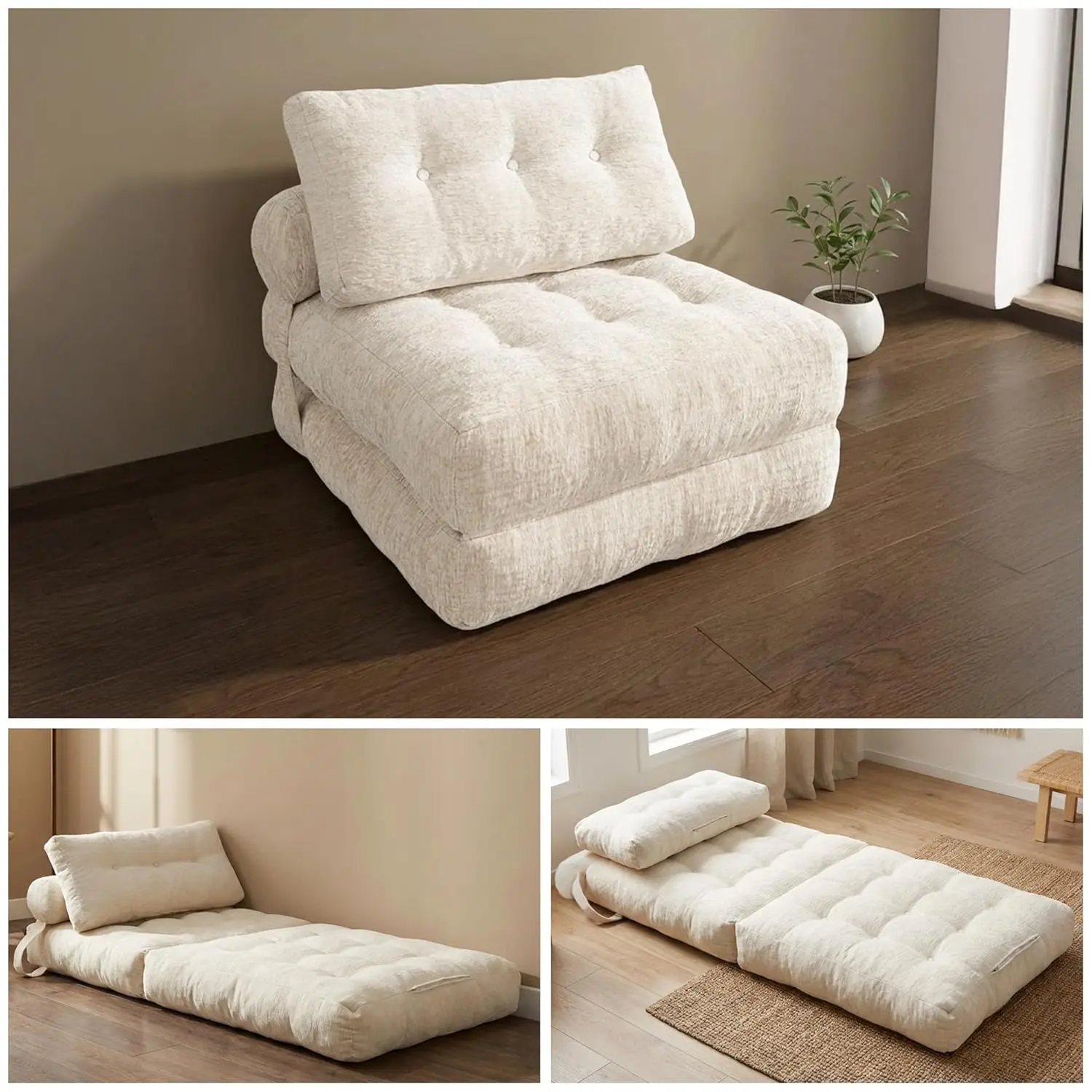 

Convertible Chenille Folding Futon Sofa Bed Shredded Foam Floor Couch Living Room Bedroom Apartment, Customized