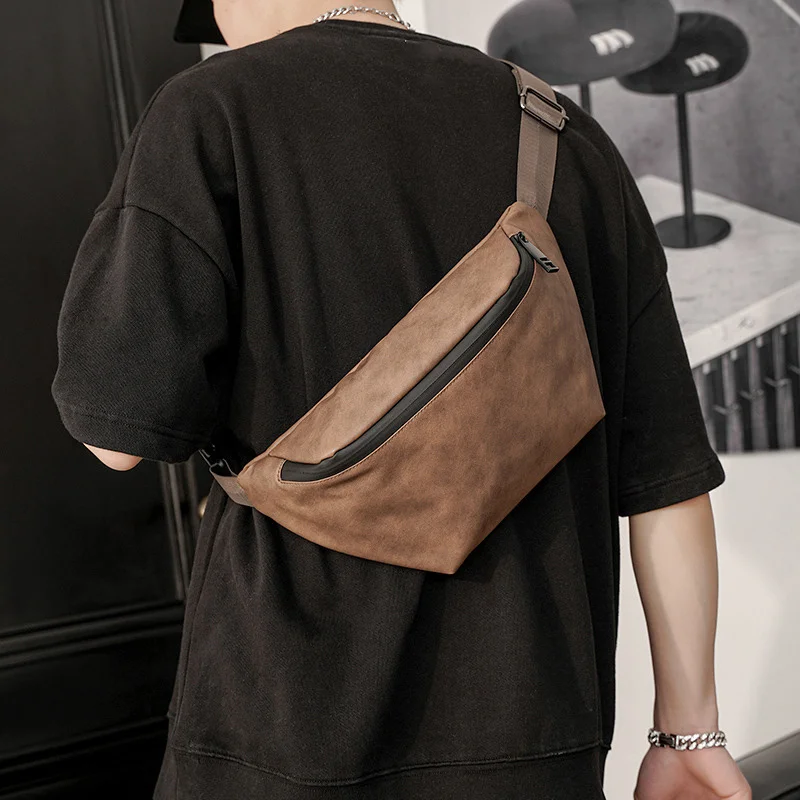 Men Fashion Retro Chest Bag Solid Color Simple Shoulder Crossbody 2023 New Trend All-Match Waist