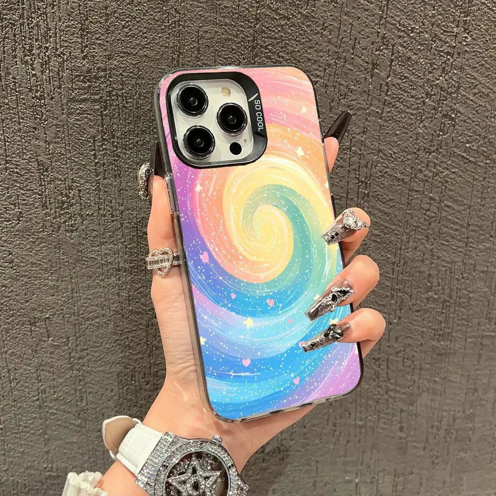 Colorful vortex pattern case for iPhone 16 15 14 13 12 11 Pro/ Max/Plus shock-proof rear cover anti-fingerprint