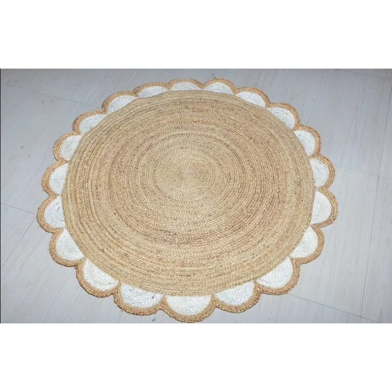 Rug Natural Jute Round Braided Reversible Carpet Modern Living Room Area Mat Rug