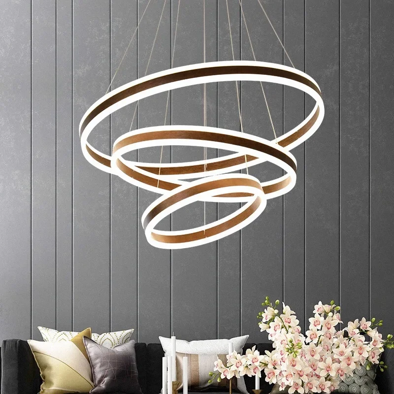 New Modern LED Chandelier Aluminum Ring Circle Ceiling Hanging for Living Dining Room Decoration Maison Cafe Hotel Loft Fixture