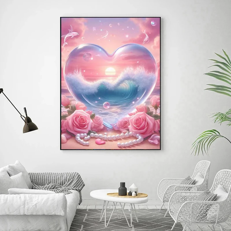 Full Crystal Diamond Painting Landscape Seaside DIY Fairy Dust Drill Cross Stitch Embroidery Mosaic Art Love Heart Handmade Gift